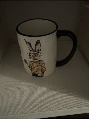 Signature White Ceramic Bunny Mug with Black Handle and Rim